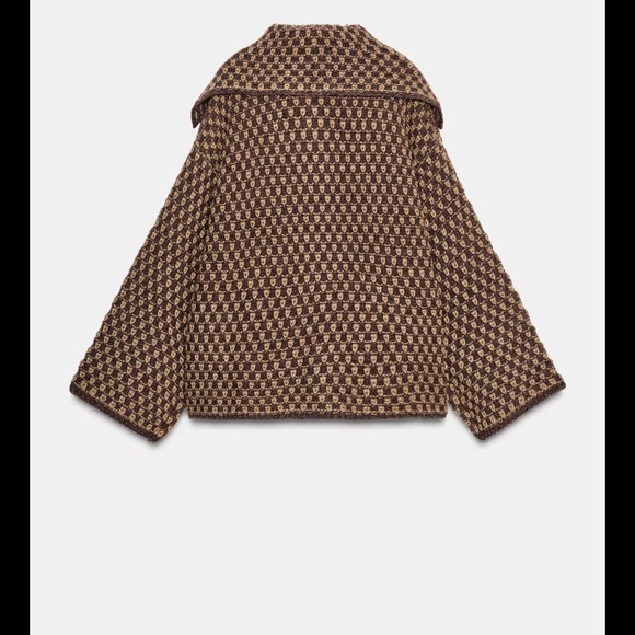 Zara Brown and Beige Patterned Knit Cardigan - Picture 2 of 5